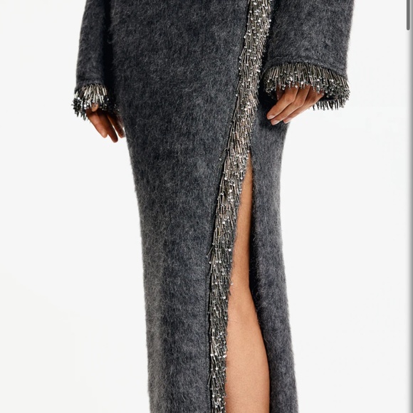 H&M Edition Beaded Detail Maxi dark grey sweater skirt, new with tags, s + m - Picture 2 of 9
